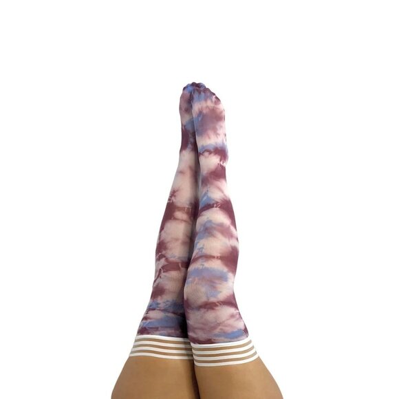 KIX'IES Madisen: Blue and Purple Tie Dye Thigh Highs ALL SIZES‎ MSRP $29 - Picture 1 of 3